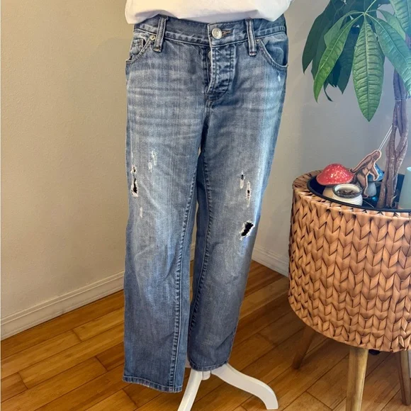 LOFT Light Blue Distressed Button Fly Boyfriend Jeans - Picture 2 of 12